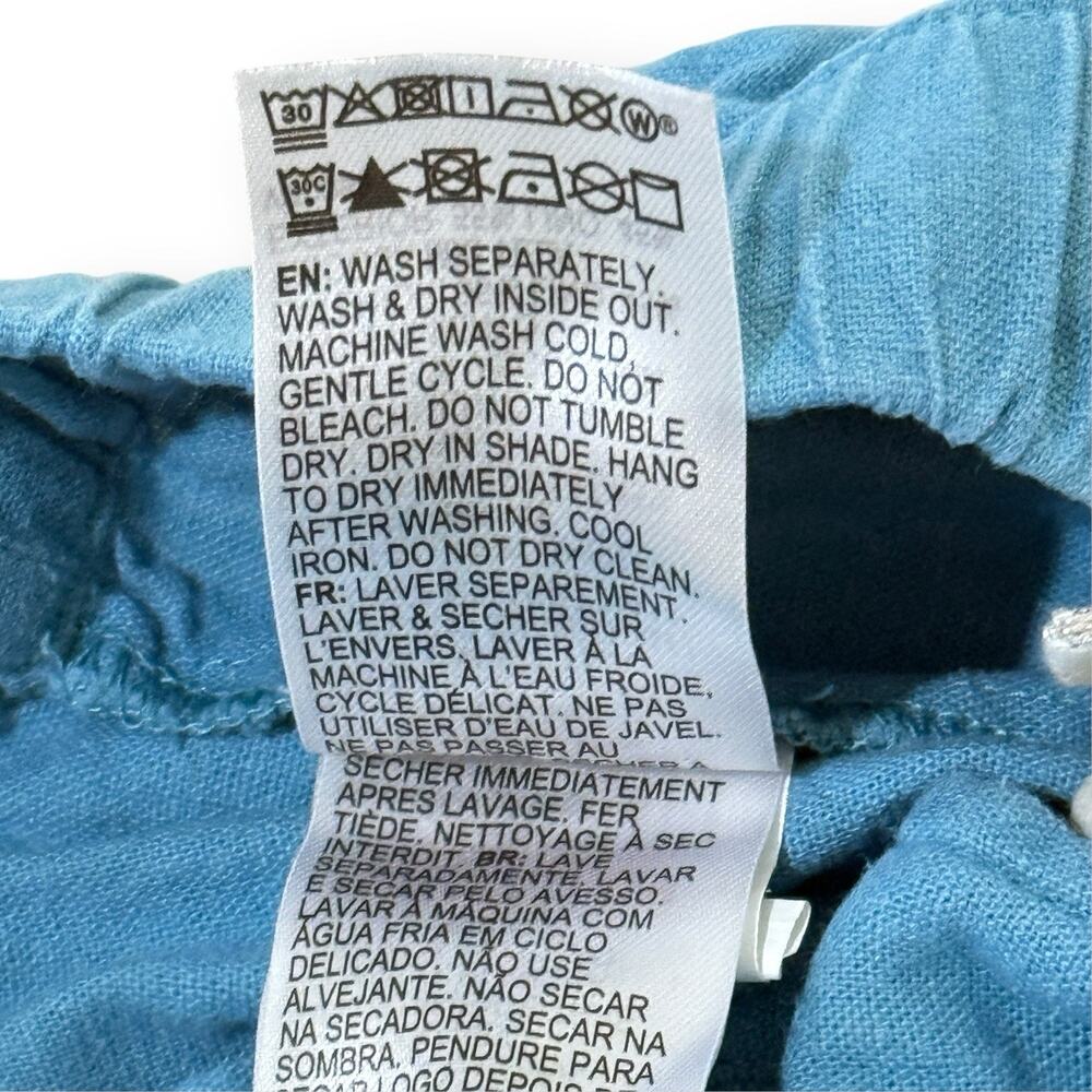 Roxy On The Seashore Pants XS Blue Linen Blend Drawstring Elastic Waist Roll Tab - Picture 5 of 10